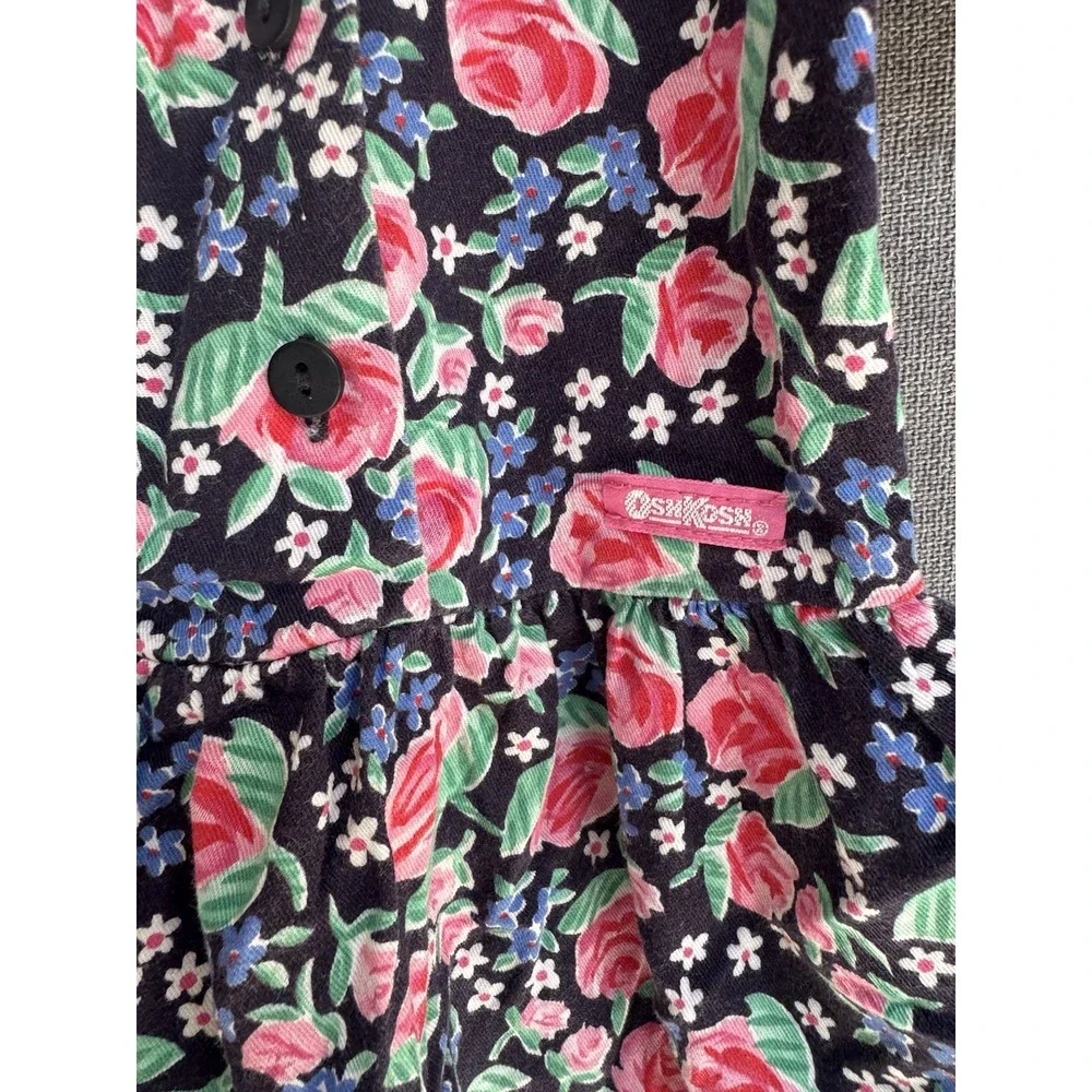 Vintage Sz 2T Oshkosh B'Gosh 90's Floral Dress Embroidered Peter Pan Collar